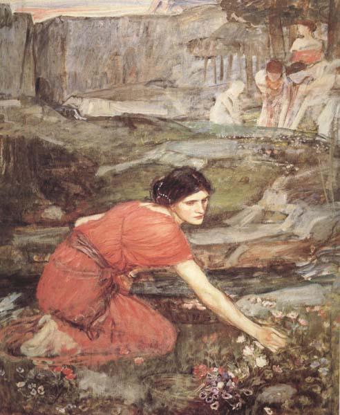 John William Waterhouse Study:Maiidens picking Flowers by a Stream (mk41) oil painting picture